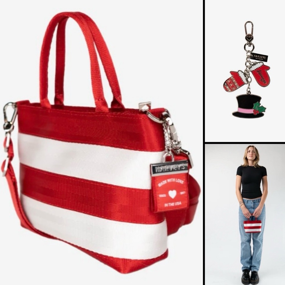 Harveys Seatbelt LE Candy Cane Petite Tote / Snowman Bag Charm / SOLD OUT /NEW